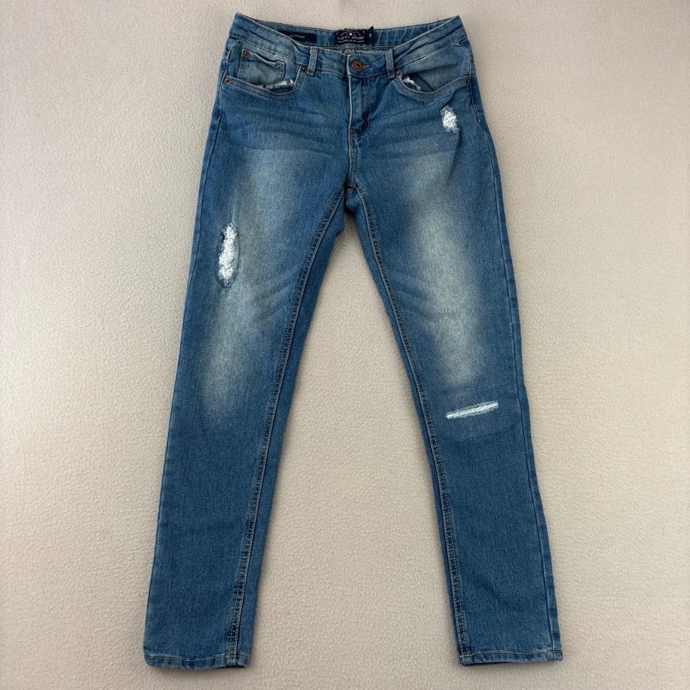 Lucky Brand Zoe Skinny Jeans Girls 16 Blue Distressed Denim Mid Rise Stretch